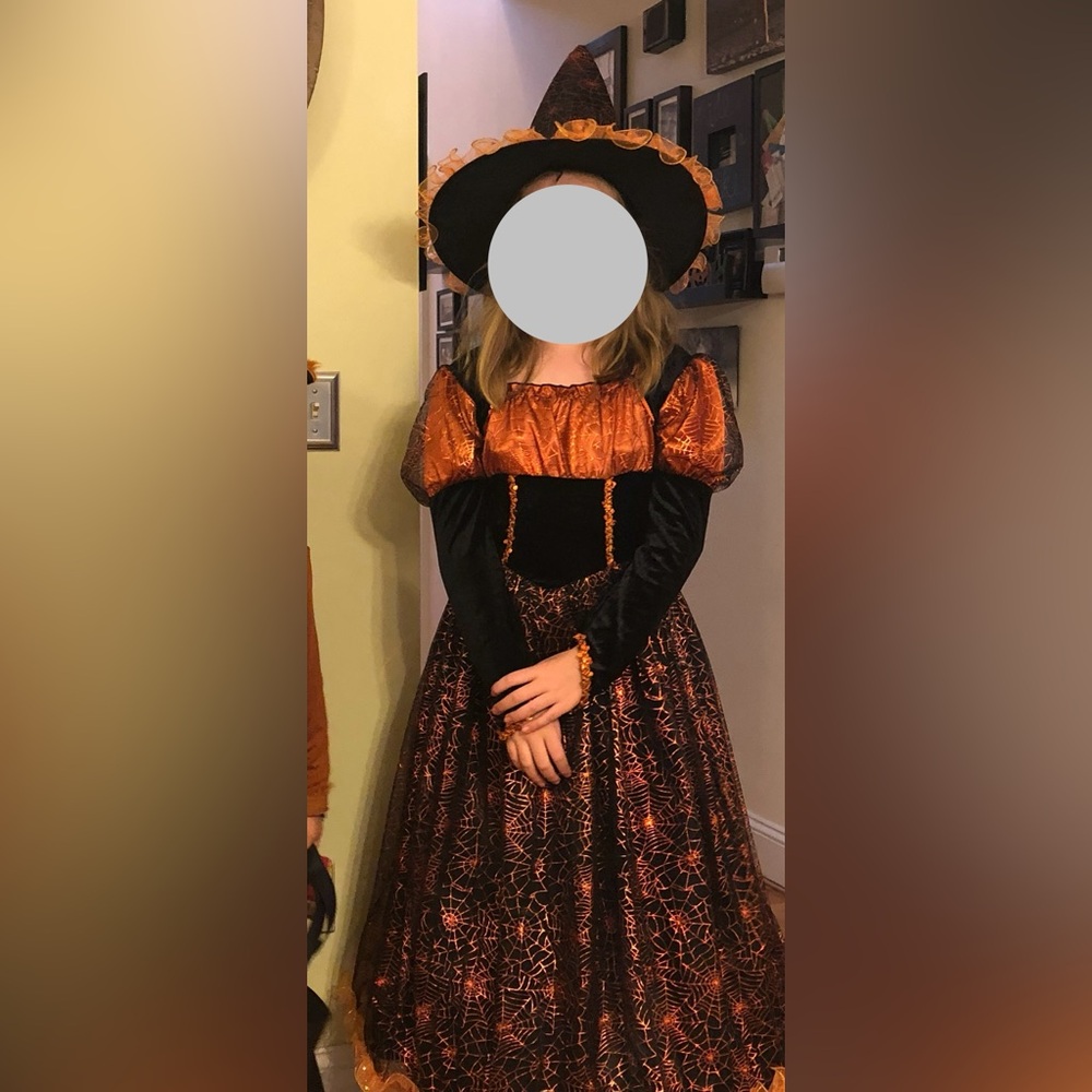 Halloween Witch Costume child medium (10-12):  Spooked Black and Orange Costume
